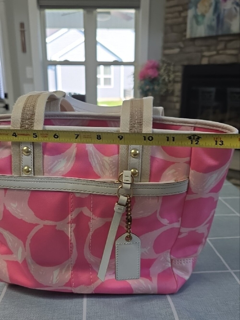 Coach Pink Patterned Tote with Cream Handles - Picture 12 of 13